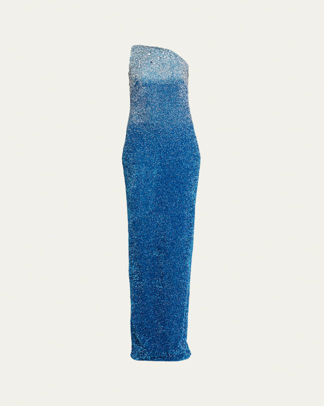 Asymmetric Neckline Ombre Signature Sequined Gown